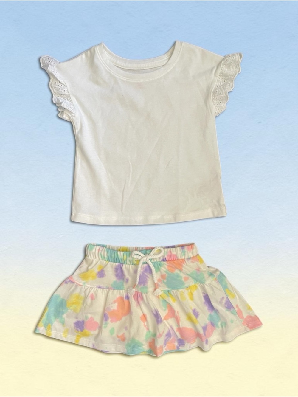 Cat & Jack, Eyelet Sleeve Tee & Pastel Paint-Splash Skort Set, NWT, size 18 mo
